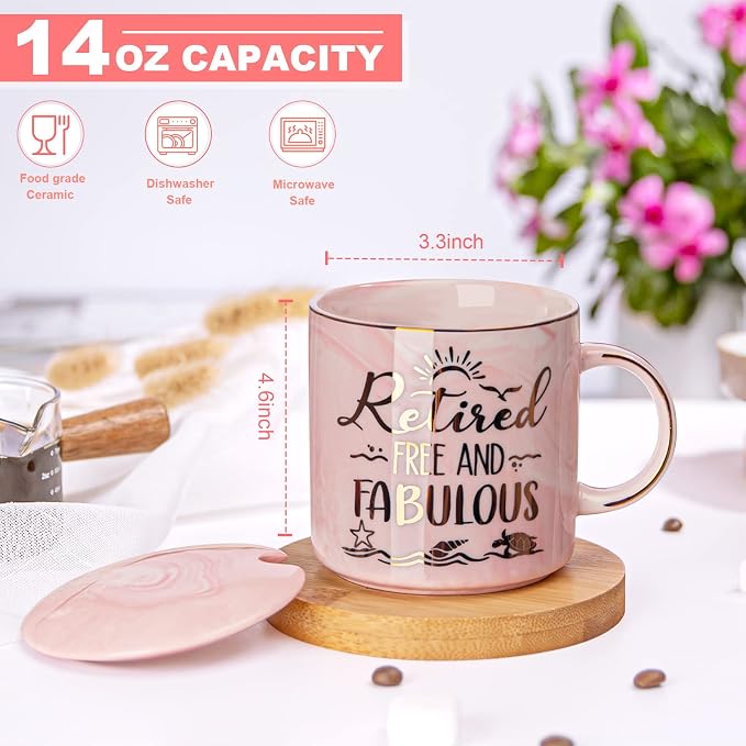 Retirement Gift for Woman 2026 - Retirement Gifts for Women, Coworker Leaving, Farewell, Going Away, Goodbye Gifts, Retired Free And Fabulous -14oz Pink Marble Coffee Mug, Gift Box | Coworker Leaving, Farewell, Going Away, Goodbye Gifts, Retired Free A... - Image 3