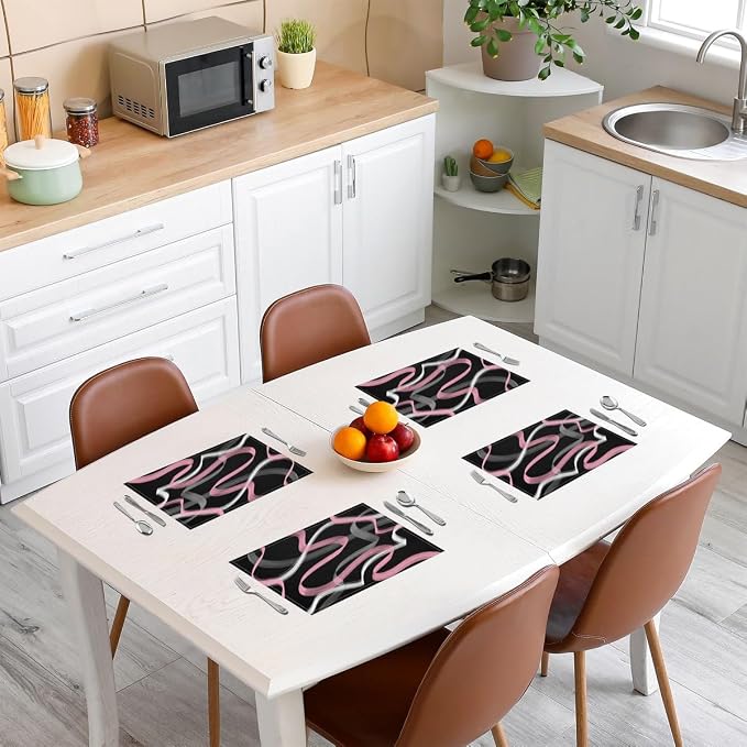 Feelyou Pink Grey Black Placemats Set of 4 for Stripes Placemat for Kitchen Dining Table Decor Indoor Outdoor 18"x12" Geometric Table Place Mats, Modern Striped Art Abstract - Image 3