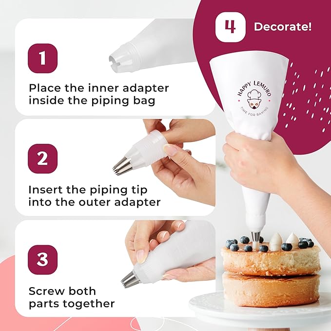 Professional Baking Piping Bags and Tips Set - Cotton Reusable Piping Bag 14" with 8 Stainless Steel Large Pastry Tips for Cake Decorating - Cupcake Kit with Icing Bag and Nozzles