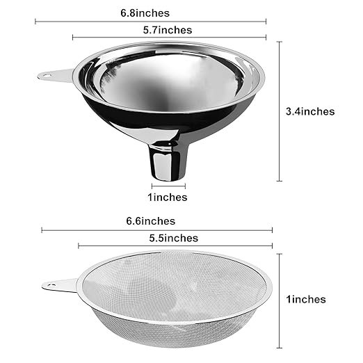 Stainless Steel Large Funnel with Filter (5.7 in. X 1 in. Mouth) with 50 mesh Stainless Steel Food Filter, Metal Funnel for Bottle Filling, Food Funnel for Oil, Juice, Coffee, Honey, Milk