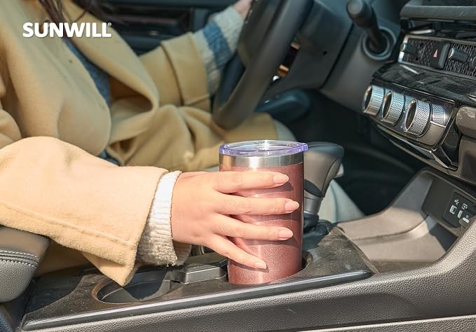 SUNWILL Travel Coffee Mug Set of 2, 20 oz Tumbler with Lid, Insulated Stainless Steel Cup for Water, Tea, Ice, Rose Gold & Cool Grey - Image 6