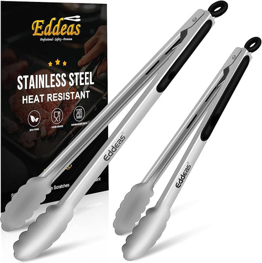 Grill Tongs UP TO 600 °F Extra Long BBQ Tong For Cooking 12" 17 INCH | BBQ Tongs, Extra Long Kitchen Tong, Heat Resistant 600 Degrees, Metal Locking Tong, For Cooking, Grilling, Outdoor Barbecue by Eddeas