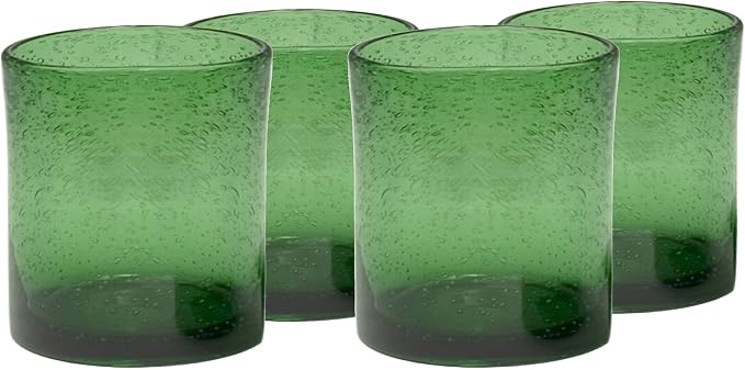 Artland 14oz Double Old Fashion Glass, Set of 4 | Iris Seeded Design, Green | Drinking Glass for Parties and Everyday Use - Mojito, Whiskey, Cocktail | Glassware & Barware Essentials by Artland