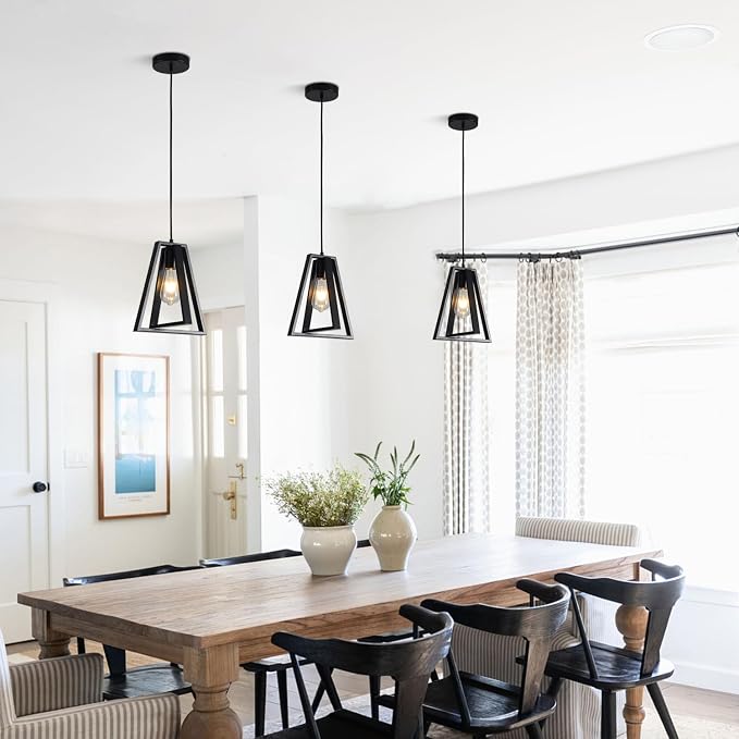 Black Farmhouse Pendant Light Kitchen Island Rustic Hanging Light Fixture Adjustable Height Metal Ceiling Pendant Lighting Mini Industrial Chandelier for Bedroom Entryway (1 Pack) - Image 9