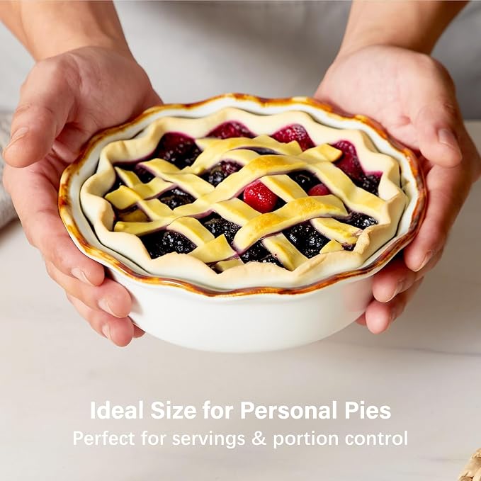 ONEMORE Mini Pie Pans, 6.8 inch Ceramic Pie Dish for Baking Nonstick Small Pie Pans Deep Dish Pie Plates Mini Tart Pans, Ideal for Chicken Pot Pie & Desserts, Individual Pot Pie Baking Dishes Set of 4 - Image 3