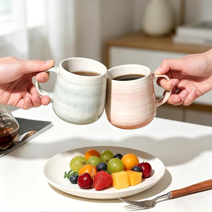 Coffee Mugs Set of 4, 12 oz Mugs Set, Ceramic Coffee Cups with Large Handles, Pastel Gradient & Striped Designs， Dishwasher and Microwave Safe Mugs for Coffee, Tea, Milk - Image 6