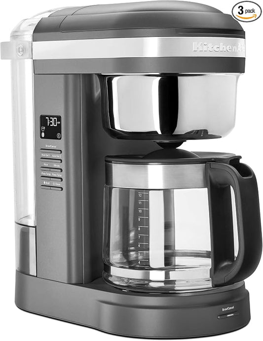 KitchenAid 12 Cup Drip Coffee Maker, Spiral Showerhead and Warming Plate | Programmable Warming Plate, Even Saturation for Rich Flavor, Removable Water Tank, Model KCM1209, Matte Grey by Unknown