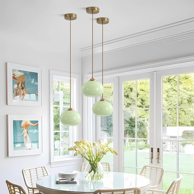 KCO Lighting Vintage Green Glass Pendant Light Brushed Gold Island Pendant Lights Small Globe Hanging Light Nordic Green Chandelier - Image 4