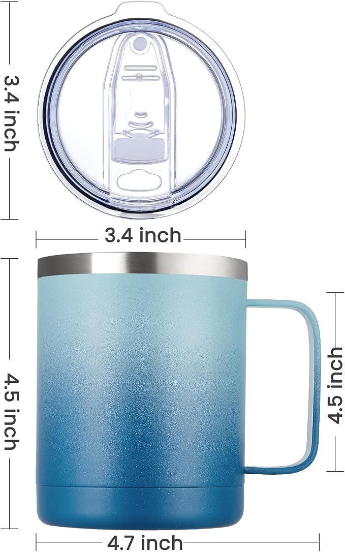 MEWAY 12oz Coffee Mug With Handle 2 Pack Bulk,Stainless Steel Insulated Travel Tumblers With Sliding Lid,Double Wall Vacuum Camping Cup for Hot & Cold Drinks Tea (Bubble Gum&Blue Waves,Set of 2) - Image 4