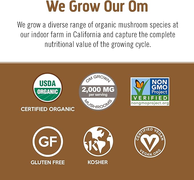 Om Mushroom Superfood Coffee Latte Blend – Functional Mushroom Powder with Lion’s Mane, Cordyceps, Reishi & Chaga – Energy, Focus & Mental Clarity Support – Single Serve Packets (10 Count)