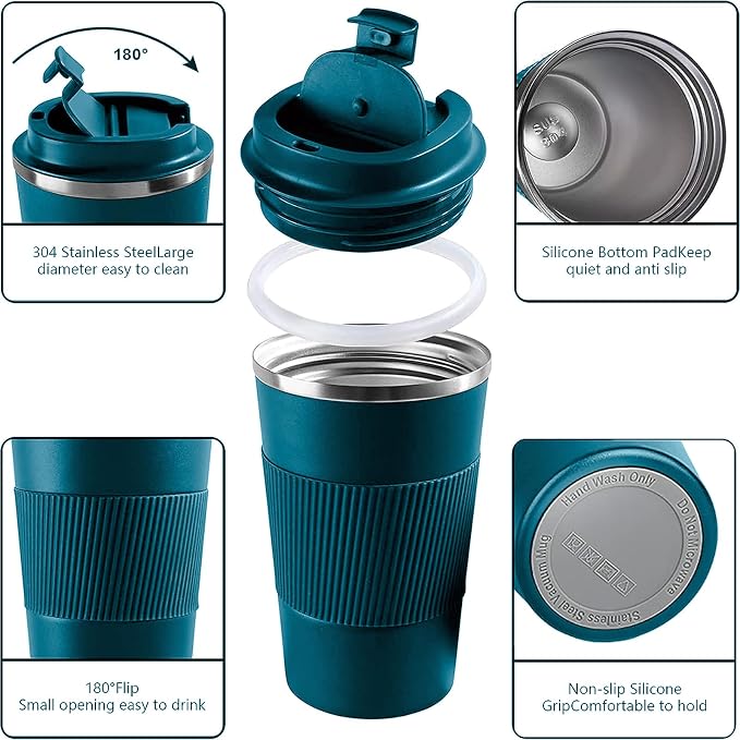 Insulated Travel Coffee Mug, Stainless Steel Coffee Cup with Leakproof Lid | Double-wall insulation keeps drinks hot or cold for hours, with a leakproof lid and portable stainless steel design - Image 2