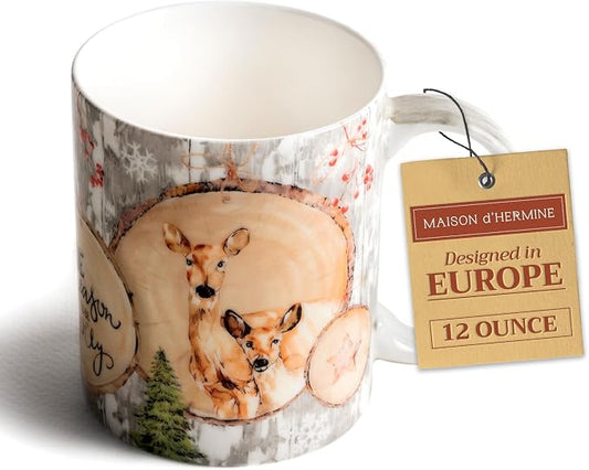 Maison d' Hermine Coffee Mug with Handles Tea Cups (12 Ounce, Pack of 1) | Fine Bone China Coffee Mugs for Hot Beverages Cappuccino Latte Home Restaurant Hotel Spring Summer -Mountain Life - Winteralp by MaisondHermine