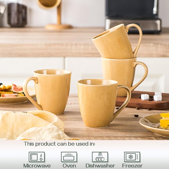 vicrays Coffee Mug Set, 12 Ounce, Set of 6, Ceramic Mug for Men, Women, Unique Glazed Mugs with Handle for Coffee, Tea, Milk, Cocoa, Cereal(Yellow) - Image 2