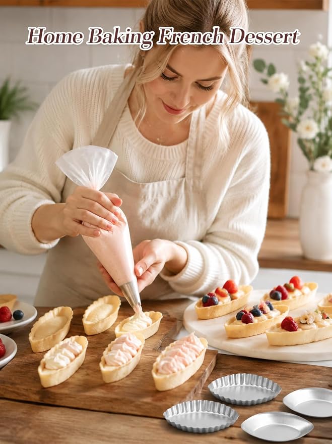 20Pcs Boat Egg Tart Molds for Baking, Fluted Aluminum Tart Pans, M | Non-Stick Barquette Tartlet Pie Shell Pans Tins Reusable Mini Quiche Pie Tray Cookie Molds Frech Dessert - Image 5
