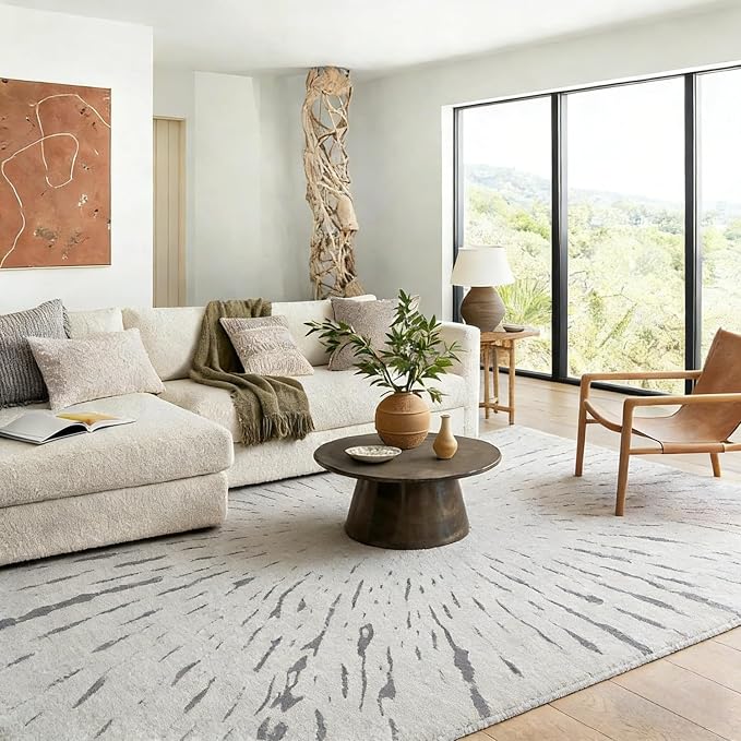 5x7 Area Rug, Machine Washable Living Room Rug - Non-Slip Low Pile Accent Rug for Bedroom, Pet Friendly, Modern Vintage Geometric Design - Image 4