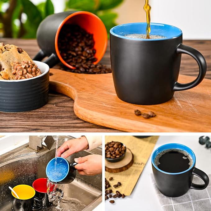 BYCNZB 11oz ceramic Coffee Mug Sets Matte Black Porcelain Mug Multiple colors Cups for Coffee, Tea, Juice, Cocoa Set of 6 (11oz) - Image 7