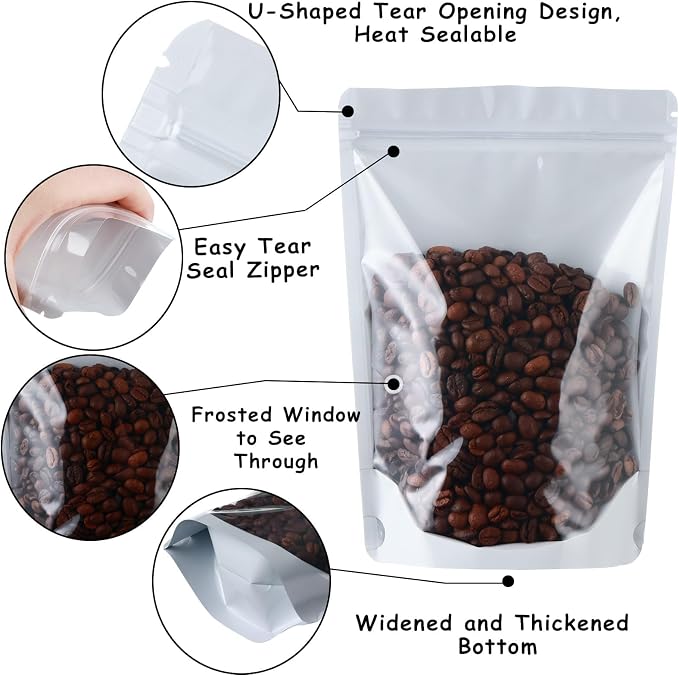200 Mylar Bags for Food Storage 5X8 Mylar Bags with Window Candy Packaging Resealable Bags White Stand Up Pouches Edible Packaging for Small Business - Image 2