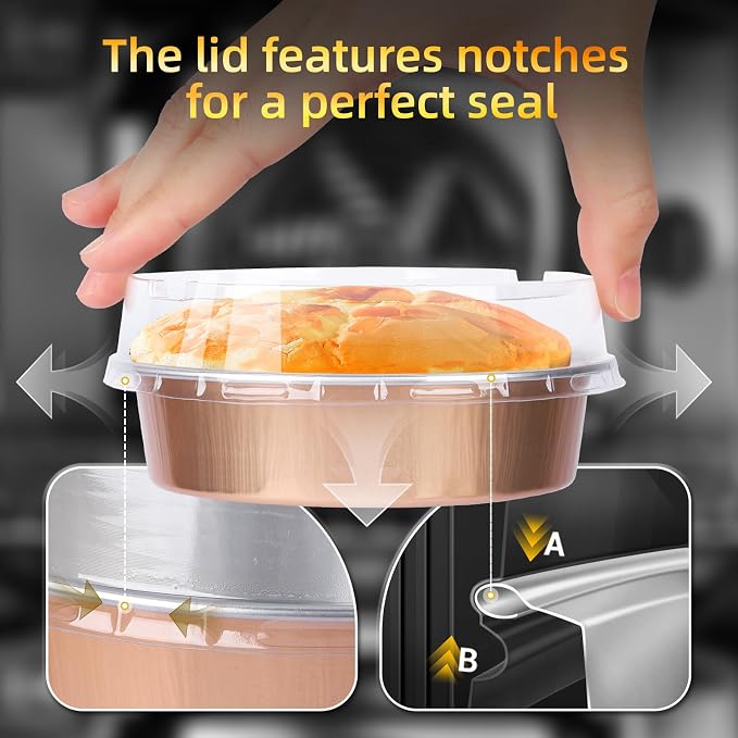 Beasea Mini Ramekins with Lids, 120 Pack 4 Inch 8oz Disposable Creme Brulee Tart Pie Tins Rose Gold Small Aluminum Foil Cake Baking Tins Pans Individual Round Containers Oven Safe for Baking - Image 4