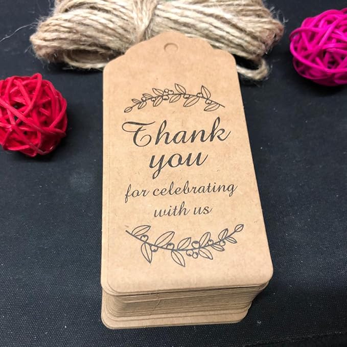 Kraft Paper Hanging Tags 100pcs 7.6x4.6cm Wavy Edge Thank You Tags with String for Baking Packaging and Wedding Decor - Image 5