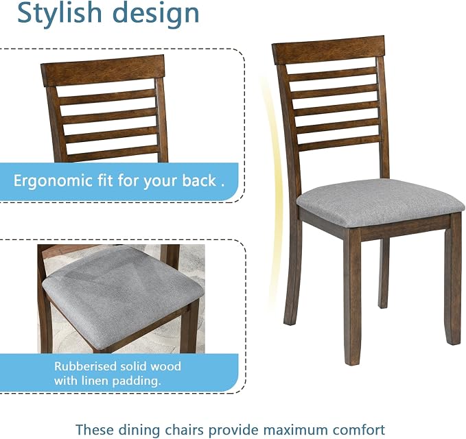 5-Piece Dining Table Set for 4, Kitchen Dining Table with 4 Soft Cushioned Solid Wood Chairs, Ideal for Home or Restaurant Use.(Walnut_Medium) - Image 6