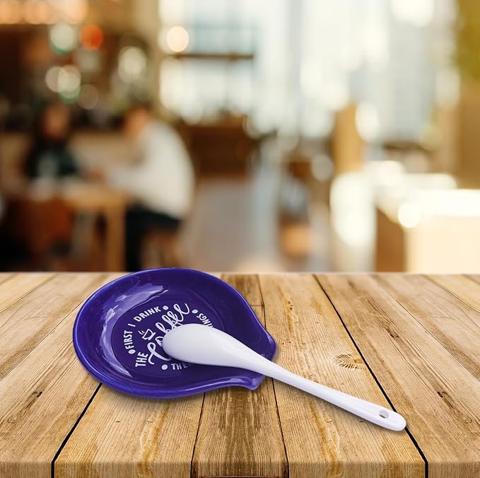 Littlefa Coffee Spoon Rest Holder-Coffee Bar Accessories-Navy Blue | Funny Ceramic Coffee Spoon Rest for Coffee Bar Accessories Essentials, But First I Drink Sign Coffee Lovers Gifts - Image 7