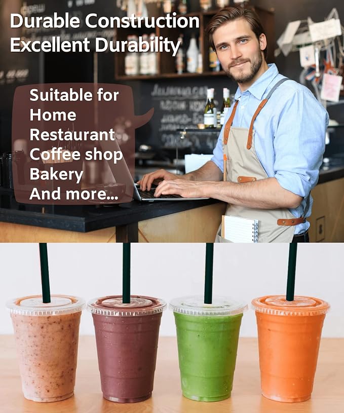 Cappatua 16 oz Clear Plastic Cups with Lids and STRAWS, Disposable Drinking Cups for Cold Drinks, Iced Coffee, Milkshakes, Smoothies, 25 Sets - Image 4
