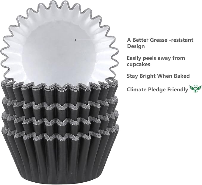 Caperci Heavy Duty Black Cupcake Liners 150pcs - Standard Grease-Resistant Paper Muffin Baking Cups, Odorless, No Muffin Pan Needed, Easily Peels (Black) - Image 2