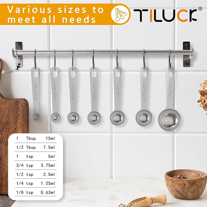 TILUCK Stainless Steel Measuring Spoons Set,Coffee Scoop Spoon,Kitchen Gadgets for Cooking & Baking,Set of (7)