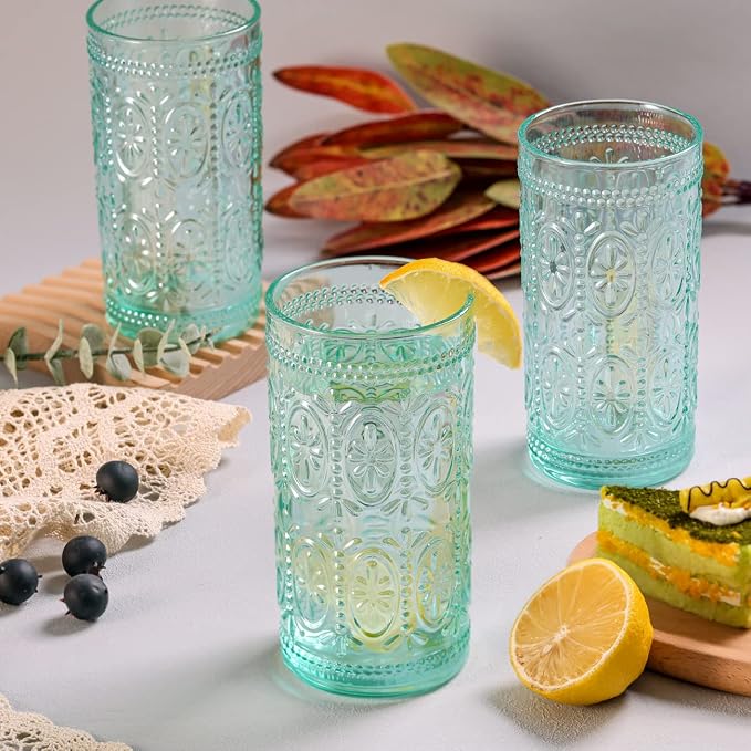 Darlion Green Glassware, Vintage Drinking Glasses, 12oz Highball Glasses | Lead-Free Glass, Food Grade Glass, Durable&Sturdy, Vintage Decoration - Image 5