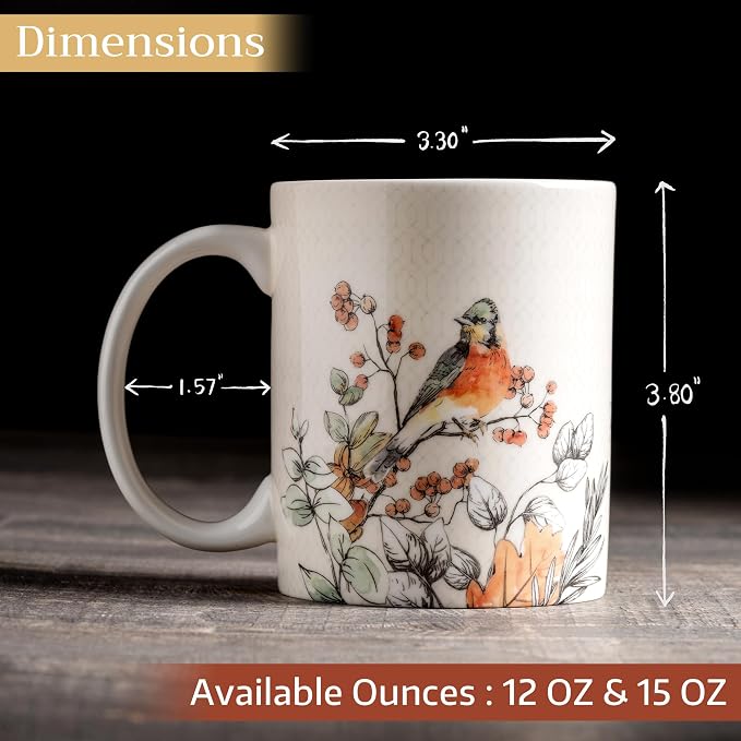 Maison d' Hermine Coffee Mug with Handles Tea Cups (15 Ounce, Pack of 1) | Fine Bone China Coffee Mugs for Hot Beverages Cappuccino Latte Home Spring Summer -Whitish Shabby Chique - Winter Berries - Image 4