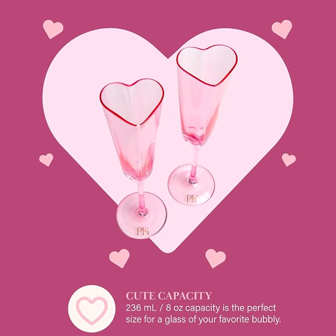Paris Hilton Heart Shaped Champagne Flute Gift Set, Elegant Handmade Glassware Set, Perfect for Celebrations, Weddings or any Special Occasion, 2-Piece Set, 5.5-Ounce, Pink - Image 4