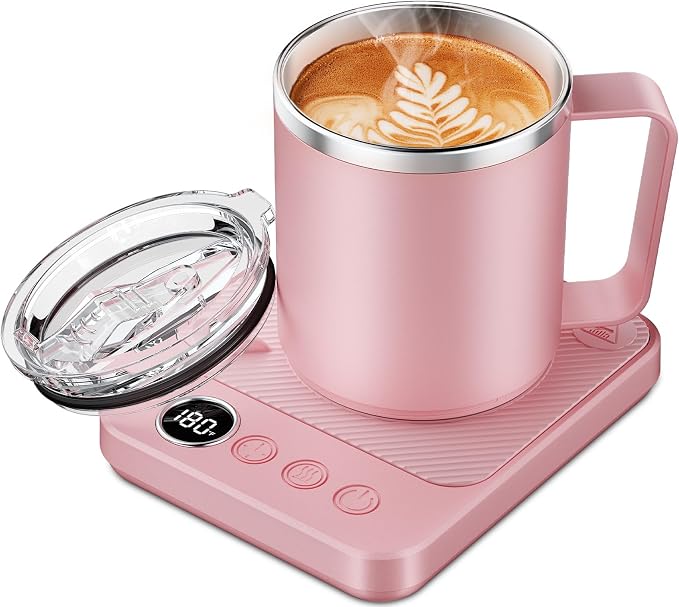 Felibeaco Coffee Mug Warmer & Mug Set for Desk, Smart Coffee Cup Warmer with 16oz Heated Mug, Cup Heater with Auto Shut Off for Office/Home, Coffee Gifts for Women/Men/Dad on Father‘s Day, Pink by MakeYourLifeEasier