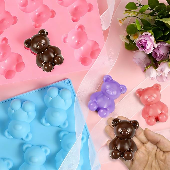 Bear Silicone Mold, 2 Pack Large Bear Chocolate Molds 16 Cavity | Non-stick, 3D Bear Ice Cube Molds for Candy Soap Candle Cake Decora Jello DIY Art Crafts Home Baking Activities Summer Party - Image 2
