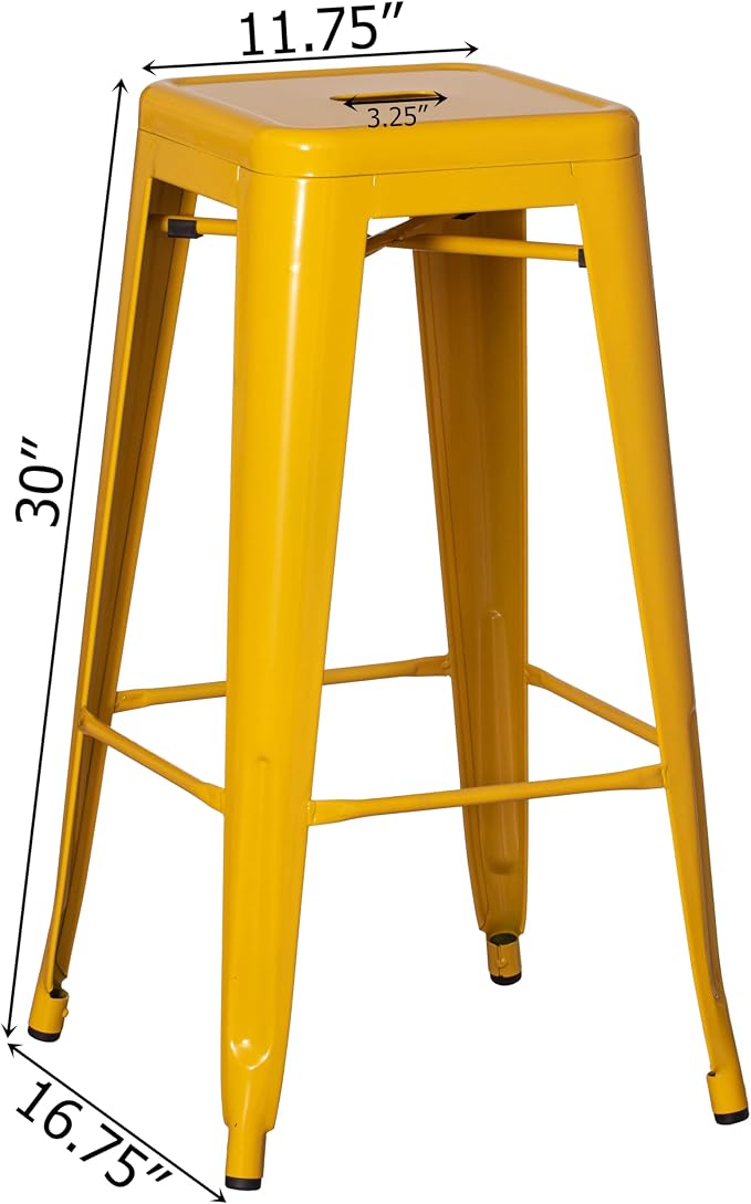 30-inch Backless Metal Bar Stool Stackable Heavy-Duty Counter-Height Chair for Home Bars Patios Kitchen Islands Cafes Restaurants Bistros and Dining Areas for Indoor & Outdoor Use, Yellow - Image 3