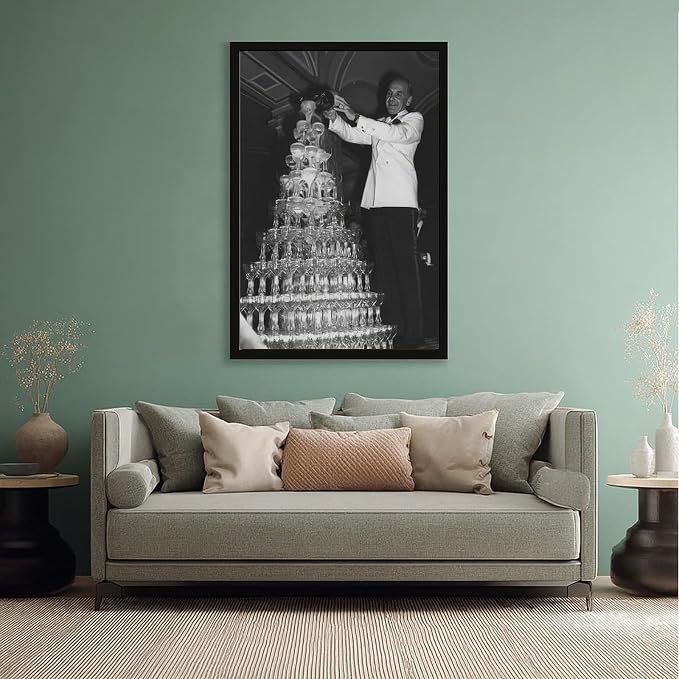 Champagne Tower 1920s, Pouring Over Stacked Glasses Black And White , Alcohol Poster, Bar Cart , Retro Wall Decor Canvas Poster Bedroom Decor Sports Landscape Office Room Decor Gift Black Frame 08x12i - Image 5