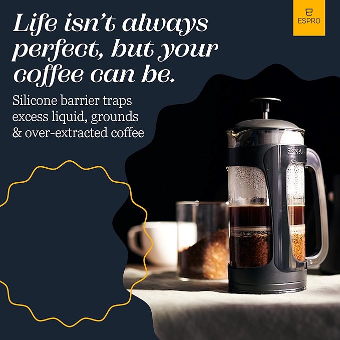 ESPRO P3 French Press Coffee Maker – Patented Double Micro-Filter for Grit-Free Brew, Heat Resistant thicker Borosilicate Glass Coffee press – (18 oz)