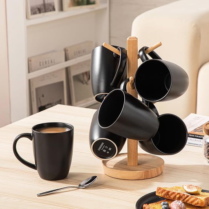 vancasso PLAYA Ceramic Coffee Mug Set of 6, 16 Oz Tea Cups with Handle for Latte, Tea, Cappuccino, Milk, Cocoa, Microwave&Dishwasher Safe, Black - Image 5