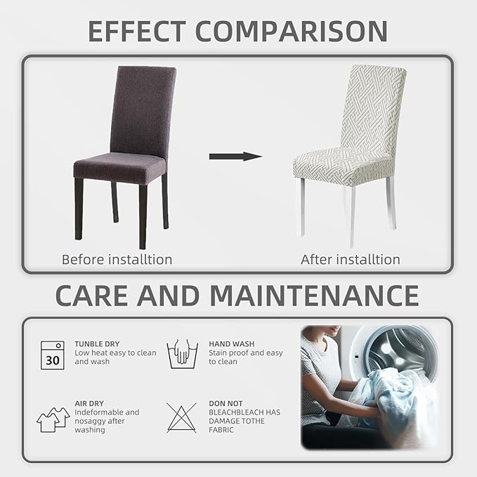 Chair Covers for Dining Chairs, Stretch Jacquard Dining Chair Silpcovers Set of 6, Cat Scratch Resistant Washable Dining Chair Covers, Removable Chair Protectors for Dining Room, Kitchen, Hotel - Image 6