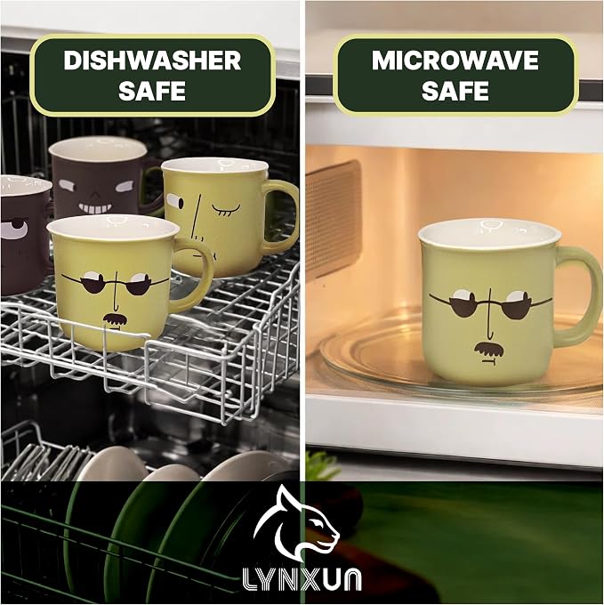 Funny Coffee Mugs Set of 4 - Large 13oz Ceramic Funny Face Mugs, Coffee Cups for Coffee, Tea & Latte, Birthday, Office & White Elephant Gift, Microwave & Dishwasher Safe - Image 6