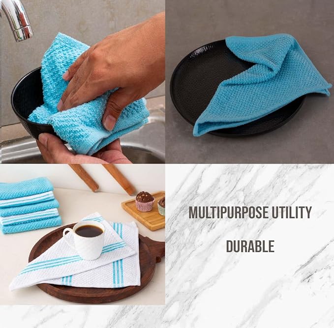 Lane Linen 16Pc Kitchen Towel Set - Heat Resistant Oven Mitts & Pot Holders, Reusable Dish Cloths, Absorbent Hand Towels - Aqua - Image 9