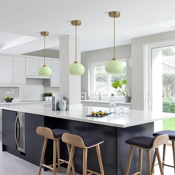KCO Lighting Vintage Green Glass Pendant Light Brushed Gold Island Pendant Lights Small Globe Hanging Light Nordic Green Chandelier - Image 3