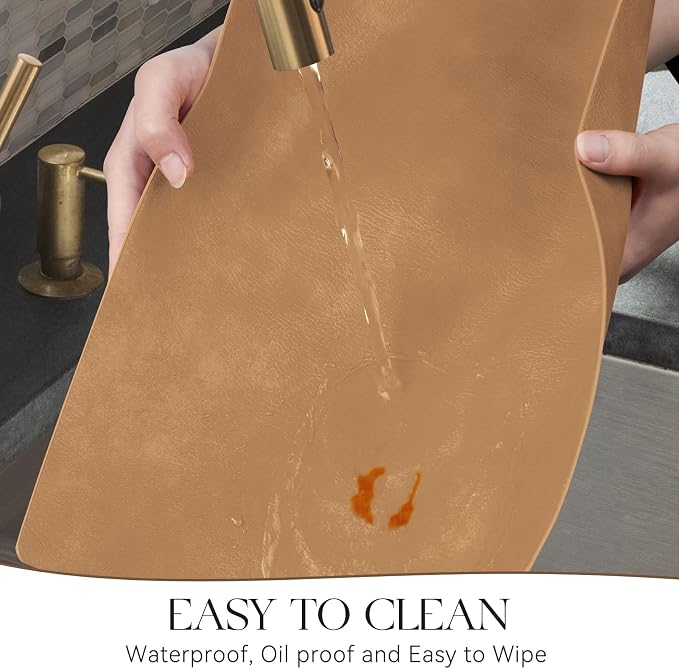 MOSAYT Vinyl Placemats Set of 8-12 X 17 Inch - Faux Leather 100% Waterproof Oil-Proof Wipeable PU Place Mats, Heat Resistant Reversible Table Mats for Kitchen, Dining, Outdoor, Camel - Image 4