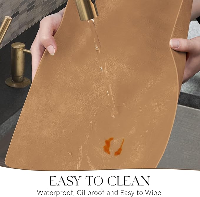 MOSAYT Vinyl Placemats Set of 4-12 X 17 Inch - Faux Leather 100% Waterproof Oil-Proof Wipeable PU Place Mats, Heat Resistant Reversible Table Mats for Kitchen, Dining, Outdoor, Camel - Image 4