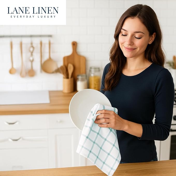 LANE LINEN Cotton Kitchen Towels and Dish Cloths Set, 6-Pack – Absorbent, Quick-Drying Dish Towel, 18" x 28", Soft, Premium Hand and Tea Towels - Aqua - Image 8