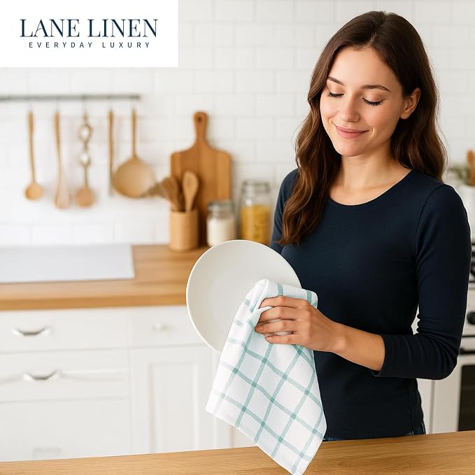 LANE LINEN Kitchen Towels & Dishcloths Set of 12-100% Cotton, Quick-Drying 18” x 28” Absorbent Dish & Tea Towels, Soft Hand Towels for Kitchen - Aqua - Image 8