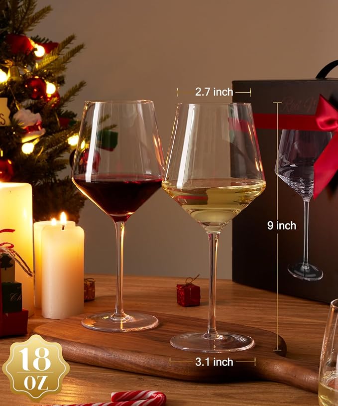 OJA Wine Glasses Set, Crystal Hand Blown Red Wine Glass Set of 4, 18 oz | Long Stem White Wine Glass, Ultra-thin , Dishwasher Safe, Gift for Daily Use, Party - Image 3
