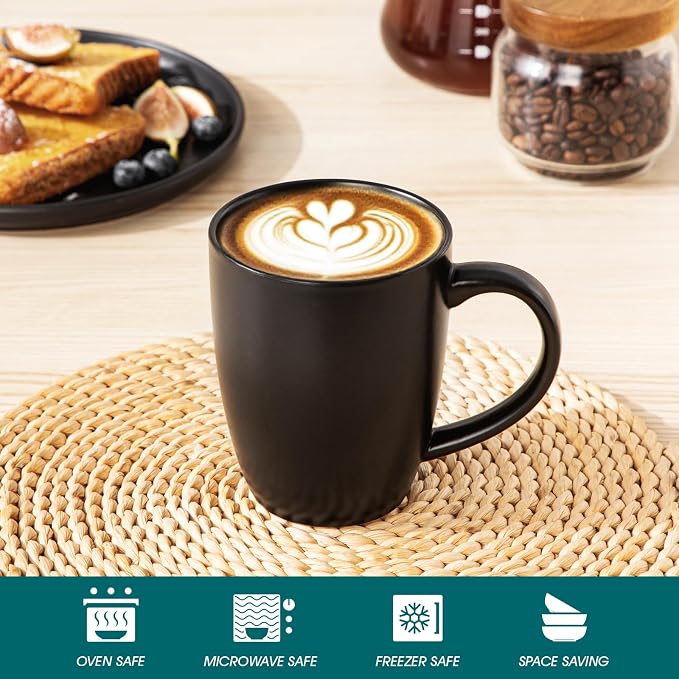 vancasso PLAYA Ceramic Coffee Mug Set of 6, 16 Oz Tea Cups with Handle for Latte, Tea, Cappuccino, Milk, Cocoa, Microwave&Dishwasher Safe, Black - Image 4