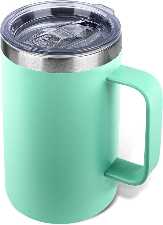 22oz Insulated Coffee Mug with Handle & Leak-Proof Lid - Double Wall Stainless Steel Travel Tumbler for Commute/Office/Home, Mint Green, 1 Pack by Unknown