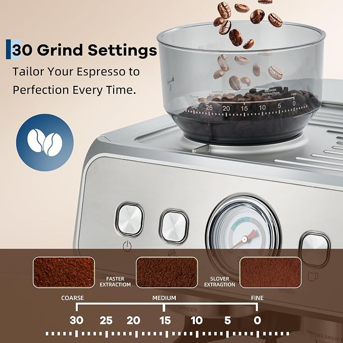 Semi‑Automatic Espresso Coffee Machine with Built‑in Grinder | Combine grinding and brewing within one machine,Silver sleek exterior matches diverse kitchen decor for daily homemade coffe - Image 5