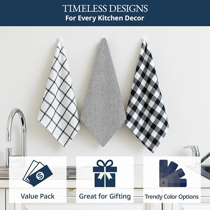 LANE LINEN Kitchen Towels Set – Pack of 6 Cotton Dish Cloths, 18”x28”, Soft & Quick-Drying Tea Towels for Cleaning – Black - Image 8